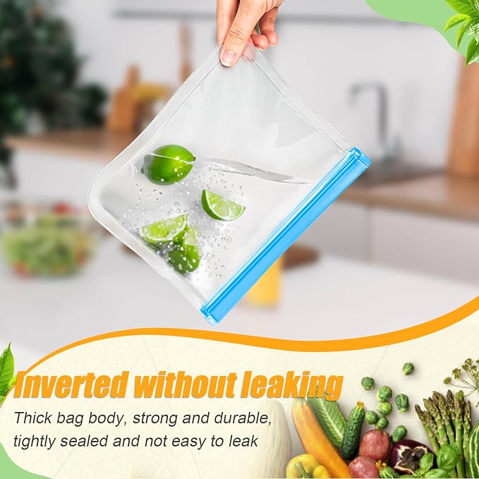Reusable Silicone Food Storage Bags, 10 Pack 4 Size Leak proof Dishwasher Safe - Image 4