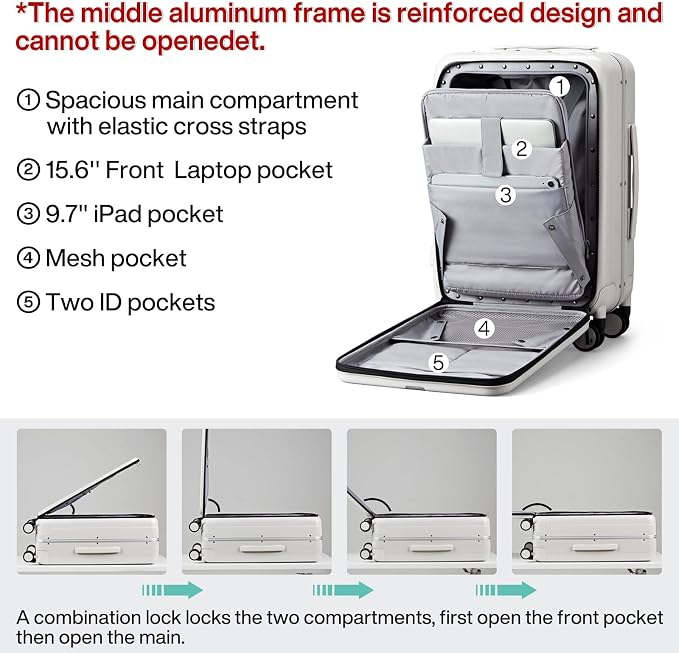 Hanke 20 Inch Carry On Luggage Hard Shell Suitcases - Image 4