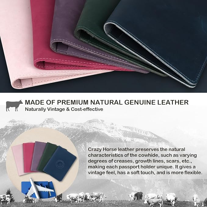 Airtag Passport Holder for Women Men Travel, Real Leather Passport Wallet - Image 2