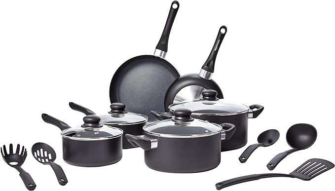 Amazon Basics Non Stick Kitchen Cookware 15-Piece Set, Non-Induction, Includes by AmazonBasics