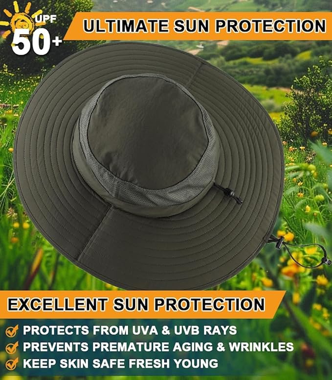 Home Prefer UPF50+ Mens Sun Hat Wide Brim Fishing Hat Foldable Large Brim UV - Image 4