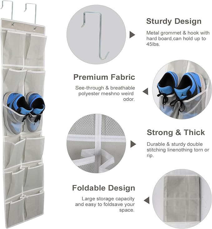 Over the Door 12 Pocket Hanging Shoe Organizer - Image 4
