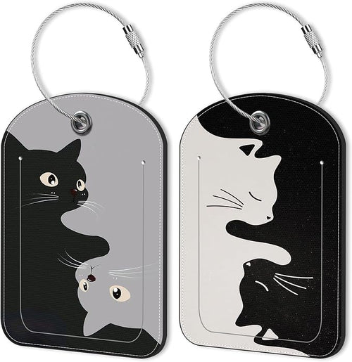 2 Pack Luggage Tag for Suitcase Black and Gray cat Leather Suitcase Tags by Unknown
