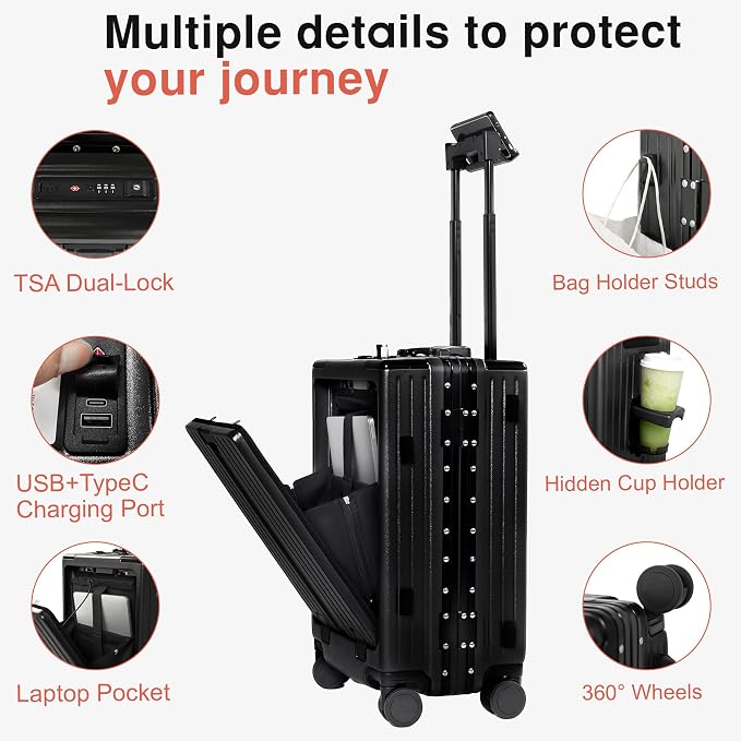 Carry On Luggage 20 Inch, Aluminum Frame Zipperless Luggage, ABS+PC Hard Shell - Image 4