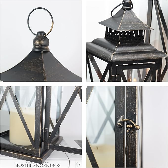 DECORKEY 3PCS Lanterns Decorative Indoor & Outdoor, Vintage Metal Frame Candle - Image 4