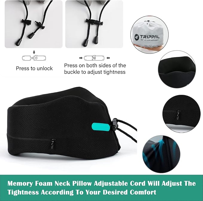 GOLDORANGE Travel Pillow Neck Chin Head Support 100% Pure Memory Foam Neck - Image 4