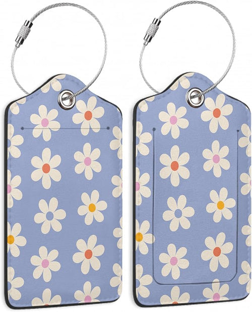 2 Pack Luggage Tag for Suitcase, Groovy Daisy Flowers Leather Bag Tags by TXIANT