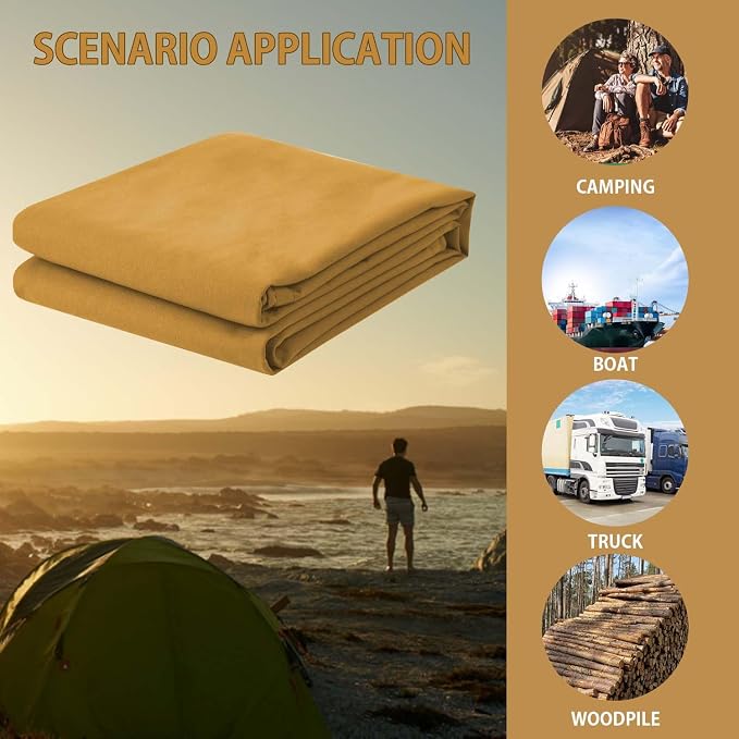 FoundGo 10x16ft Canvas Tarp 22 Mil Tarps 14 oz Canvas Tarpaulin Heavy Duty - Image 7