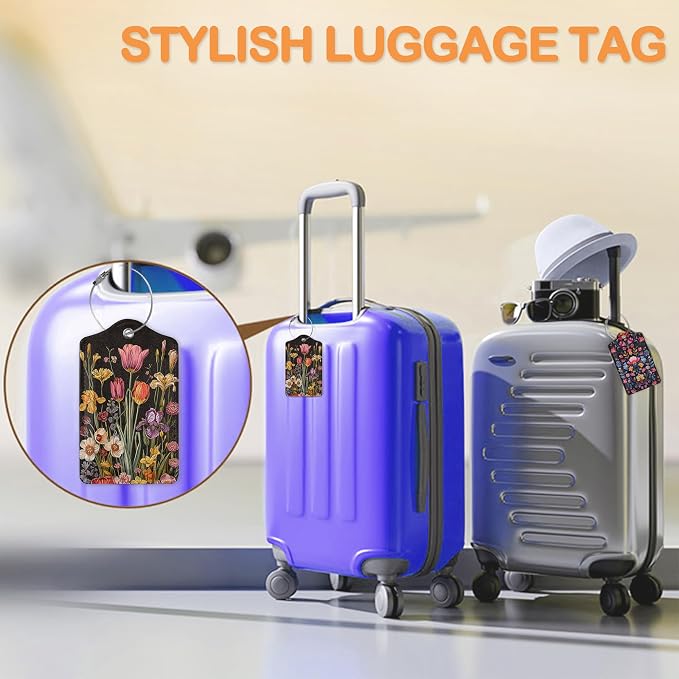 Colorful Boho Flowers 3 PCS Luggage Tags, Vintage Floral Leather Suitcase Tags - Image 5