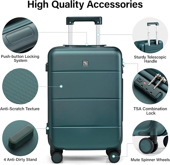 Hanke 20 Inch Carry On Luggage 22x14x9 Airline Approved PC Hard Shell Suitcases - Image 3