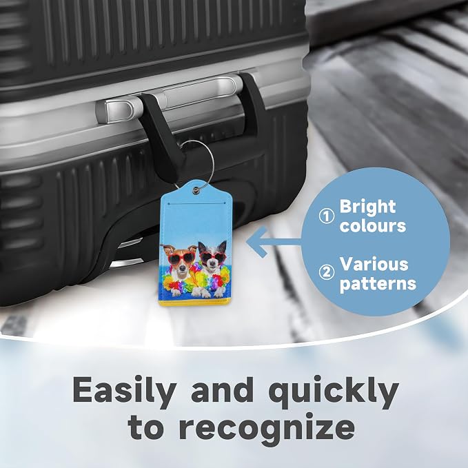 Dogs on Beach Luggage Tags for Suitcases, 2 Pack Hawaii Luggage Tag, Leather - Image 4
