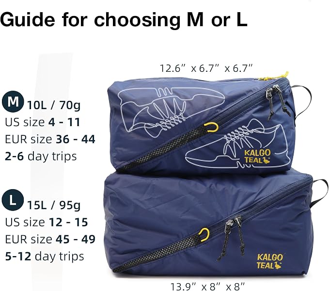 Ultralight Travel Shoe Bag 15L, Fits 2 Pairs Shoes, Large Water-Resistant - Image 4