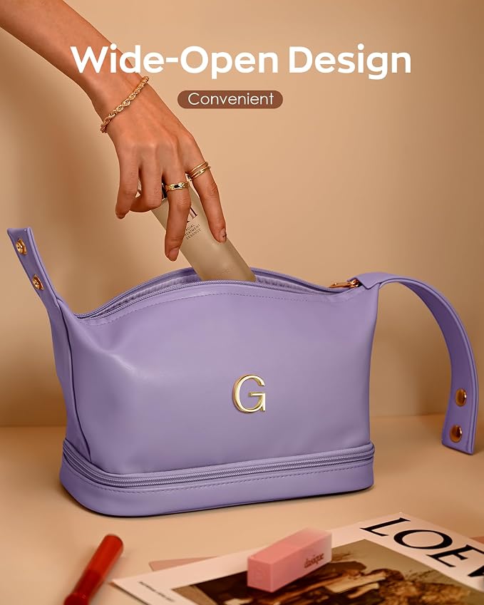 Makeup Bags for Teens Girls, Initial Double Layer Cosmetic Bag - Image 4