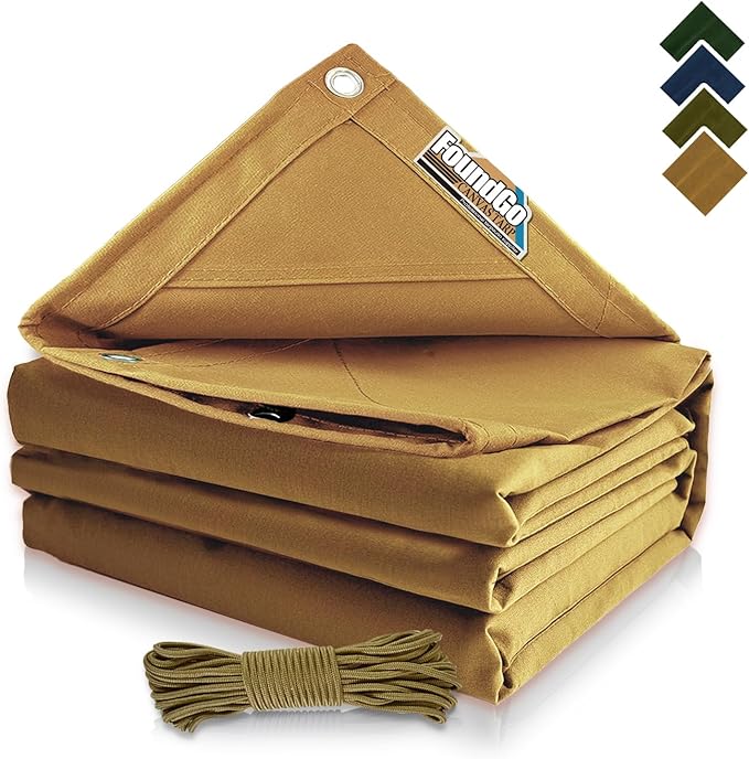 FoundGo 12x16ft Canvas Tarp 22 Mil Tarps 14 oz Canvas Tarpaulin Heavy Duty by FoundGo
