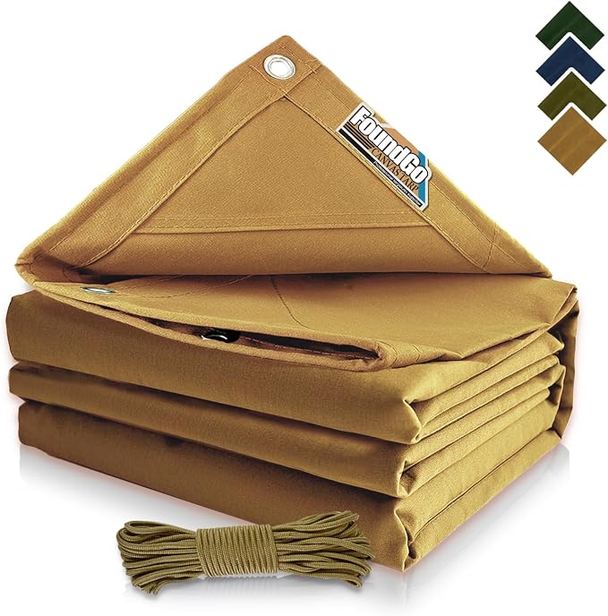 FoundGo 12x12ft Canvas Tarp 22 Mil Tarps 14 oz Canvas Tarpaulin Heavy Duty by FoundGo