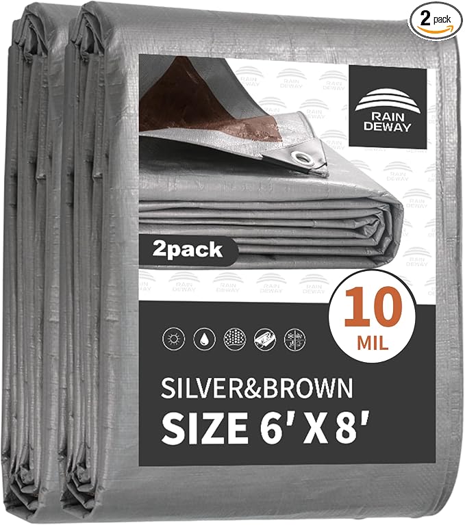 Tarps Heavy Duty Waterproof 6x8 Feet, 10Mil Multipurpose Tarp Cover by RAINDEWAY