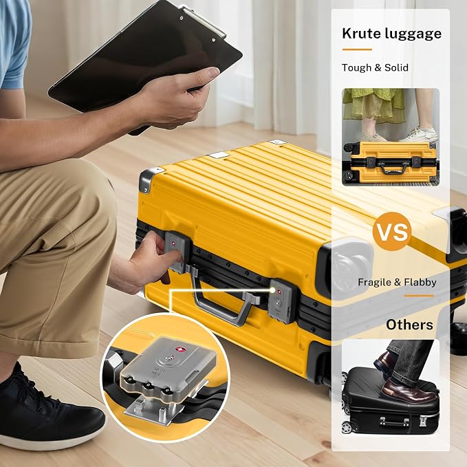 Krute Checked Aluminum Frame Suitcase 24 Inch Zipperless Luggages Hardside PC - Image 5