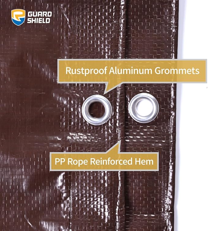 GUARD SHIELD Brown Tarp 12x12 Feet Waterproof Tarps Lightweight Camping Tarp - Image 3