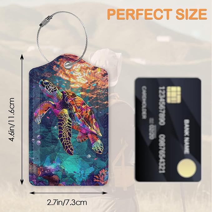 Colorful Turtle Shark 3 Pack PU Leahter Luggage Tag - Image 2