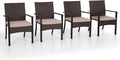 PHI VILLA Outdoor Wicker Chairs Set of 4, Rattan Covered Metal Armchairs by PHIVILLAThepioneerofcomfortablehouseholdsupplies