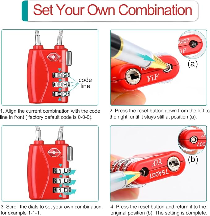 ZHEGE Luggage Lock TSA Approved 3 Dight Combination Padlock - Image 7