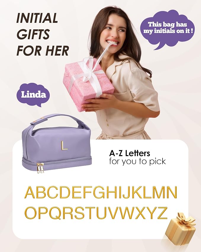 Gifts for Friends Female Mom, Letter Makeup Bag, Personalized Double Layer - Image 2