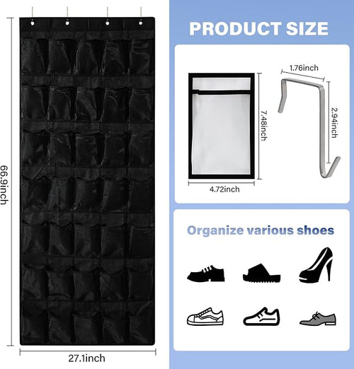 35Large Pockets Over The Door Shoe Organizer, Mesh Pockets Shoe Holder Rack - Image 2