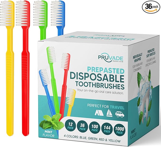 36 Pack Disposable Toothbrushes by PRUVADE
