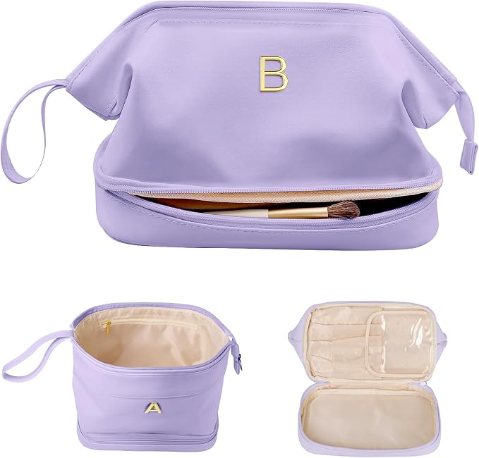 Monogrammed Gift for Women Girls, Initial Makeup Bag, Personalized Double Layer by Vogewood