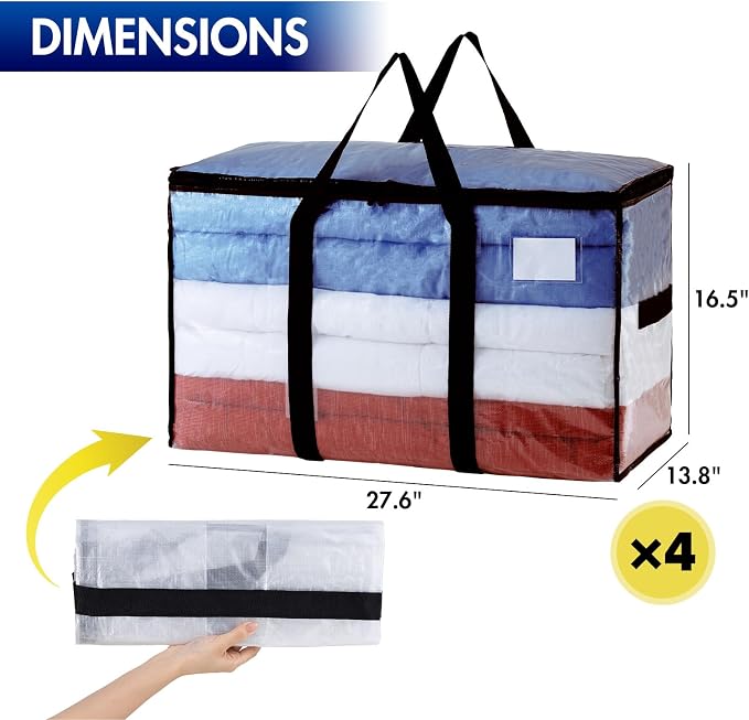 TAILI Extra Large Moving Bags, 4 Pack Clear Heavy Duty Totes - Image 3
