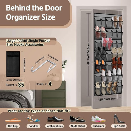 35 Pocket Over the Door Shoe Organizer, Reusable Breathable Large Mesh Bag - Image 2