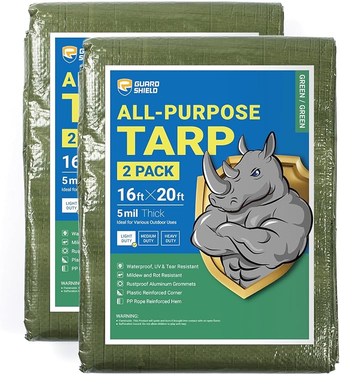 GUARD SHIELD Tarp Green 16x20 Feet Multi Purpose Waterproof Poly Tarp Cover 4mil by GUARDSHIELD