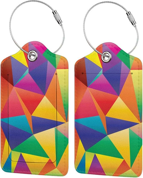 2 Pcs Luggage Tags for Suitcases Unique, Bright Rainbow Leather Baggage Tag by SNAPMADE