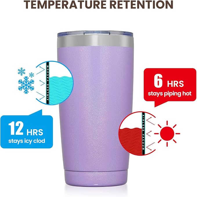 MEWAY 20oz Tumbler Double Wall Vacuum Insulated Travel Glitter Mug, Stainless - Image 6