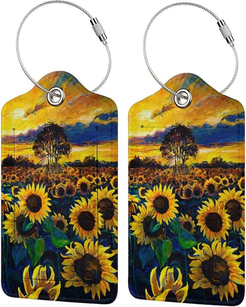 2-Pcs Beautiful Sunflower Leather Luggage Tags by SNAPMADE
