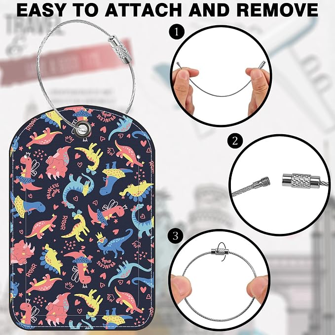 Colorful Dinosaur Leather Luggage Tag - Image 4