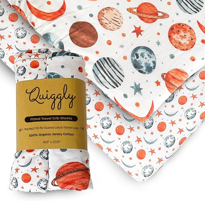 Quiggly Travel Crib Sheets for Guava Lotus, 2 Pack Organic Cotton Jersey Knit by Quiggly