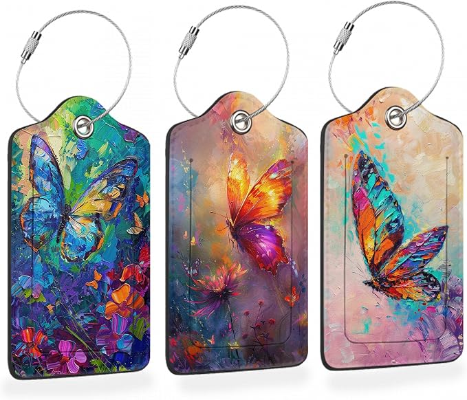 Abstract Colorful Butterfly 3 PCS PU Leather Luggage Tags by Losthll