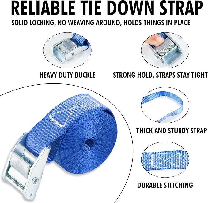 Cartman 1" x 12' Lashing Straps Up To 600lbs, 4pk Blue - Image 2