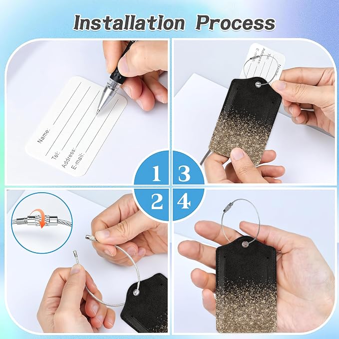 3 Pack Luggage Tag for Suitcase, Rose Golden Glitter Leather Luggage Tags - Image 4