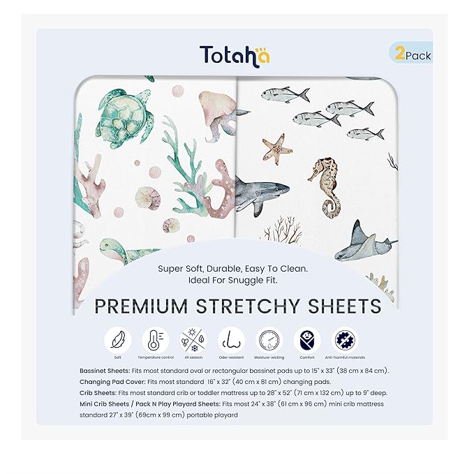 TotAha Premium Soft Pack n Play Sheets, Super Stretchy Jersey Knit Mini Crib by TotAha%7CUnitedStates