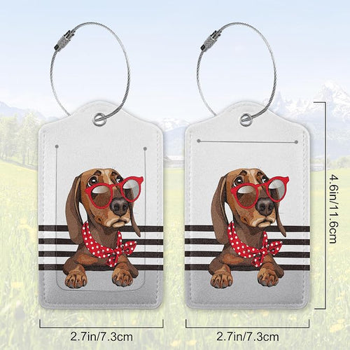 2 Pack Leather Luggage Tag for Suitcase Cool Dachshund Cute Animal Unique - Image 2