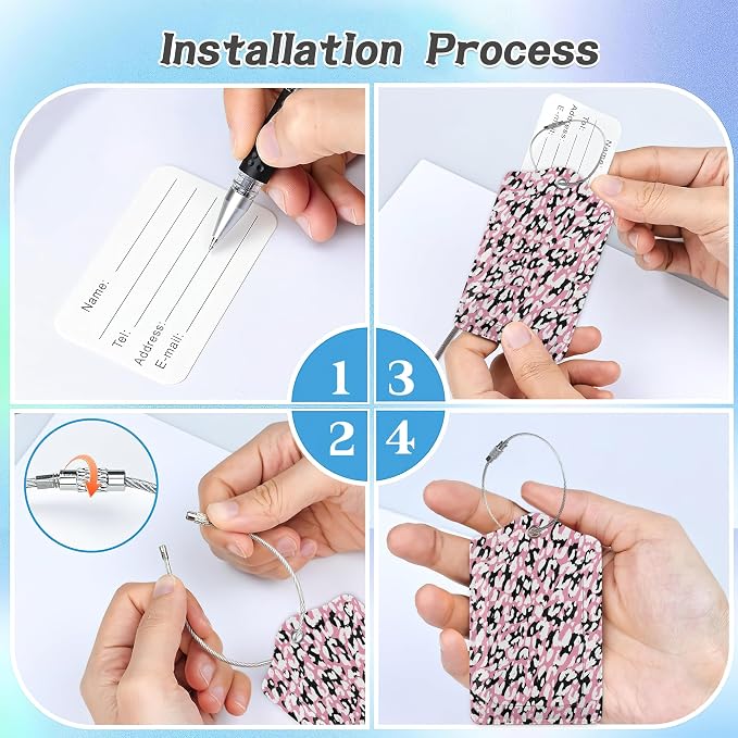 3 Pack Luggage Tag for Suitcase, Abstract Modern Leopard Leather Luggage Tags - Image 4
