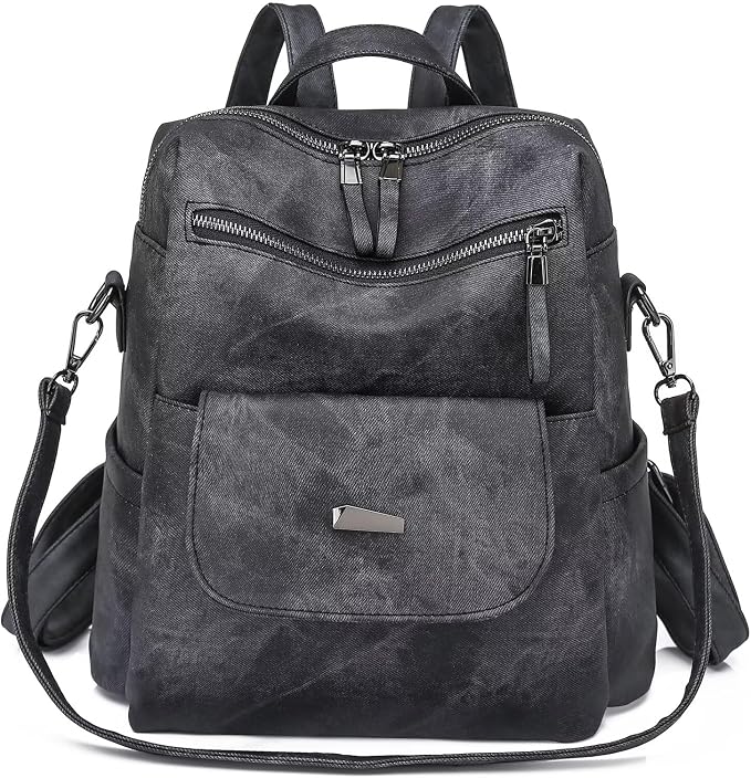 PU Leather Backpack Purse for Women Fashion Multipurpose Design Handbag Ladies by WYFJNX