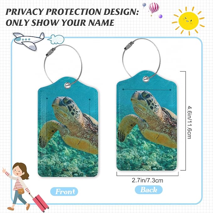 3 Pack Luggage Tag for Suitcase, Hawaiian Sea Turtle Leather Luggage Tags - Image 2