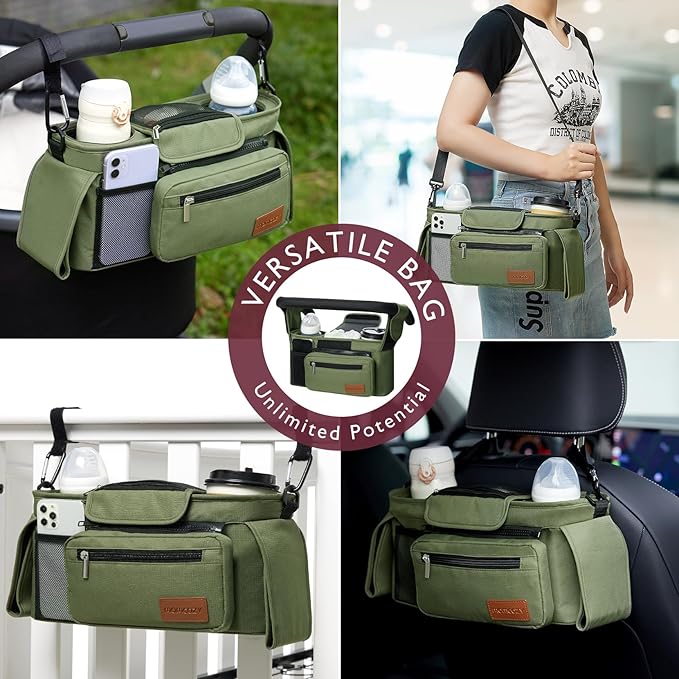 Momcozy Universal Baby Stroller Organizer, 2 Insulated Cup Holder, Detachable - Image 4