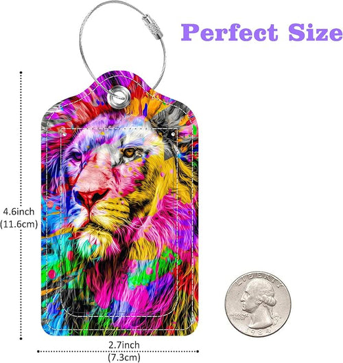 2 Pack Luggage Tags for Suitcase Colorful Abstract Lion Leather Stainless Steel - Image 2