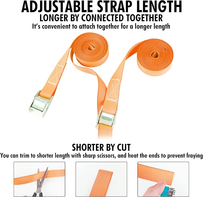 Cartman 1" x 12' Lashing Straps Cargo Tie-Down Strap Up to 600lbs, 2pk Orange - Image 5