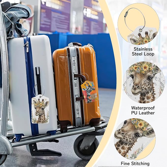 Cute Giraffe Luggage Tags for Suitcase, 3 Pack Funny Luggage Tag Leather - Image 5