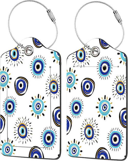 2 Pack Luggage Tag for Suitcase, Evil Eye PU Leather Suitcase Tags Identifiers by EOBKLAX